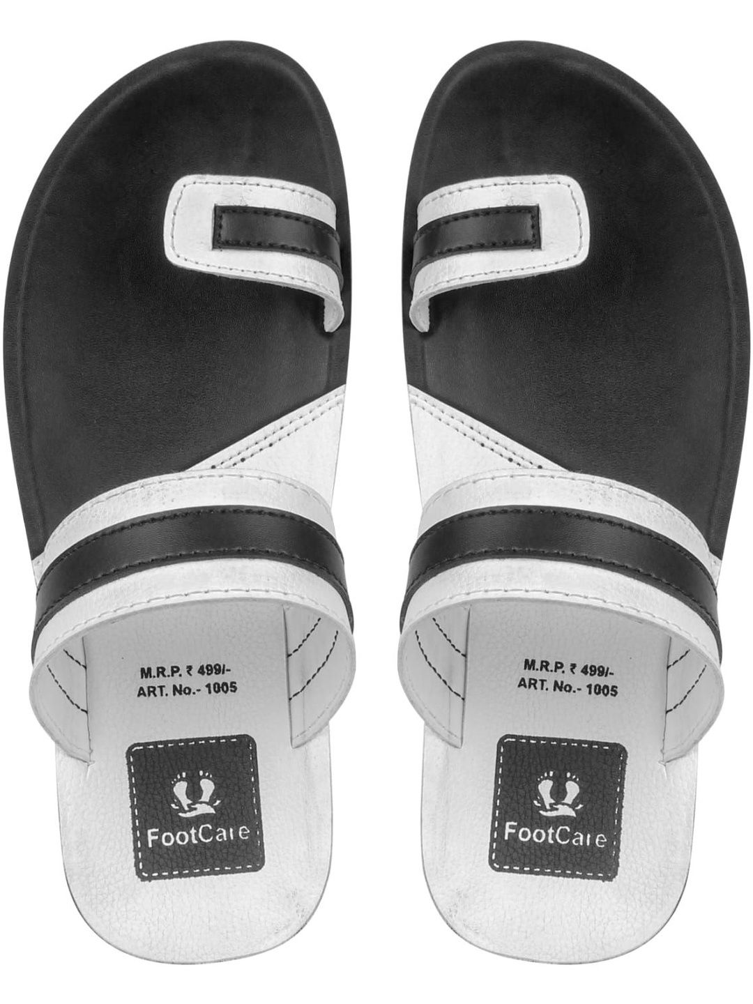FOOT CARE Men Black & White Colourblocked PU Slip On One Toe Flats-image-22