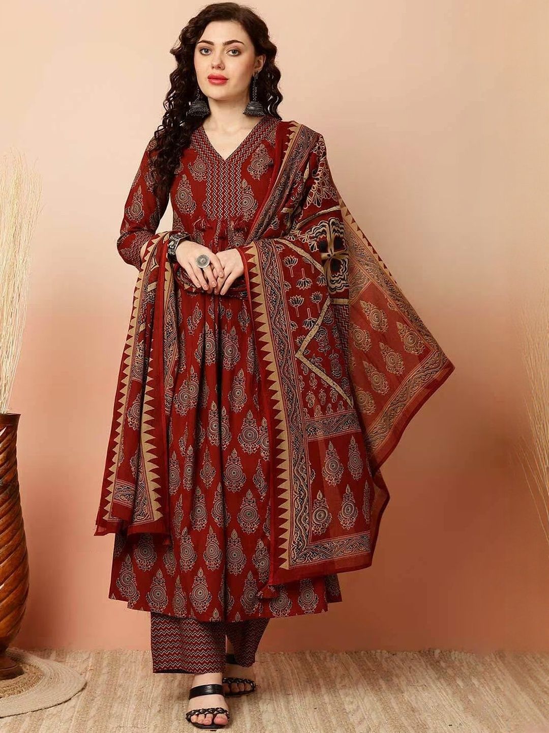 SRILICA Women Ethnic Motifs Printed Anarkali Kurta with Trousers & Dupatta-picture-30