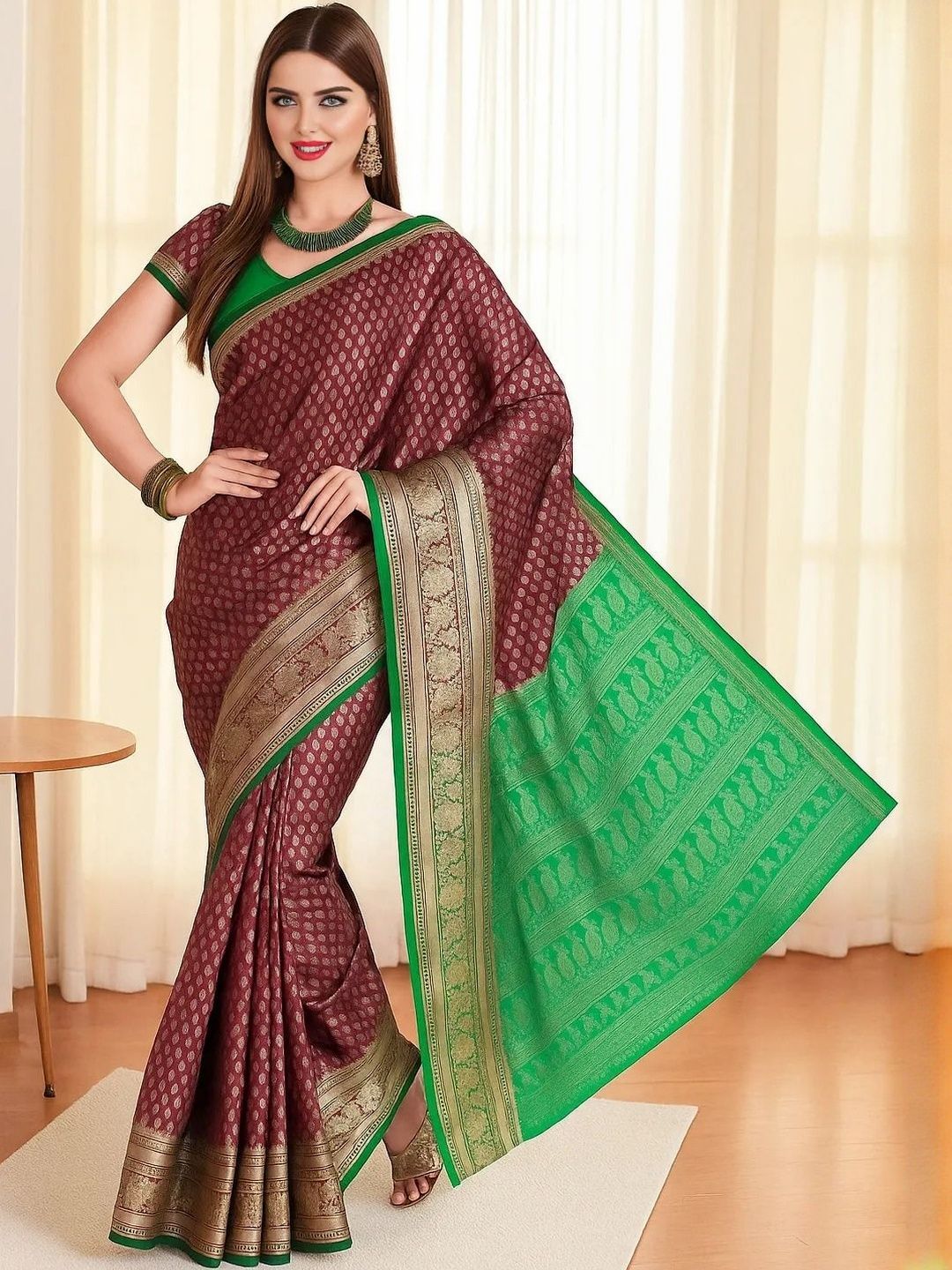 TRAQUILA Ethnic Motifs Woven Design Zari Saree-picture-36