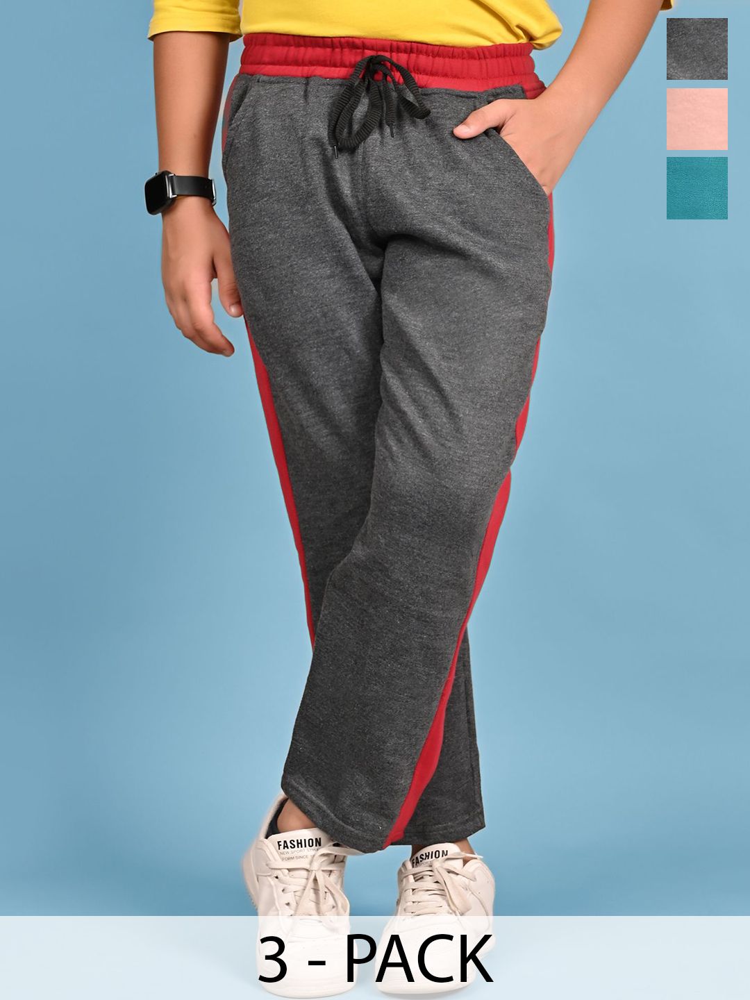 BAESD Boys Pack Of 3 Colourblocked Mid-Rise Track Pant-picture-55