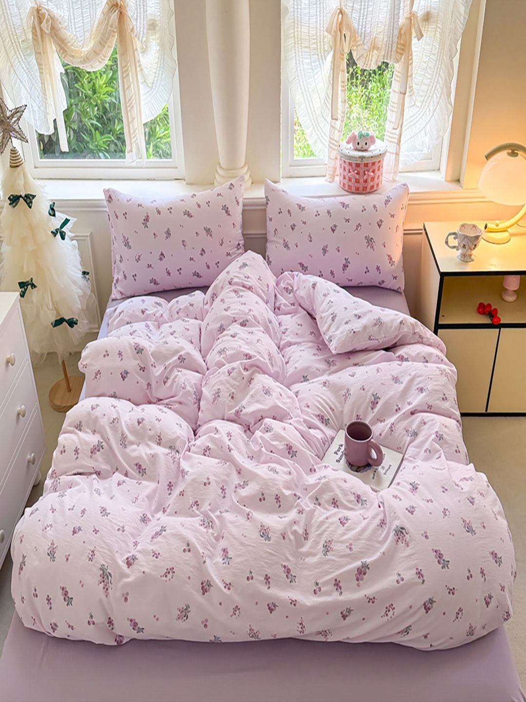 JC HOME Purple & Green Quirky 4 Piece Double Queen Regular Bedding Set-image-42