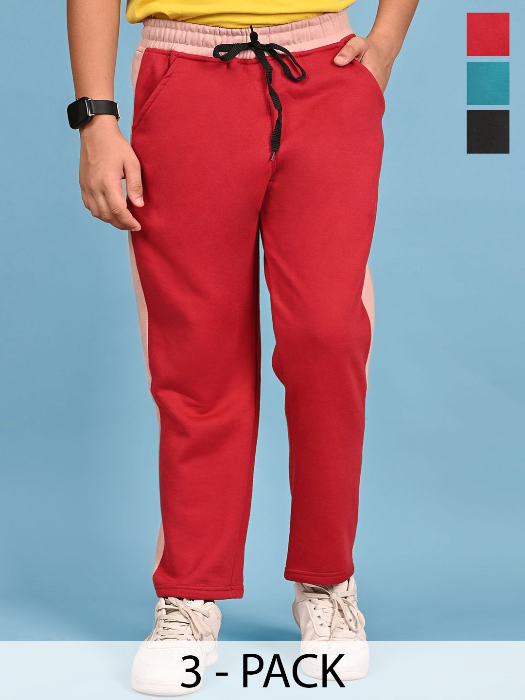 BAESD Boys Pack Of 3 Colourblocked Mid-Rise Track Pants-picture-33