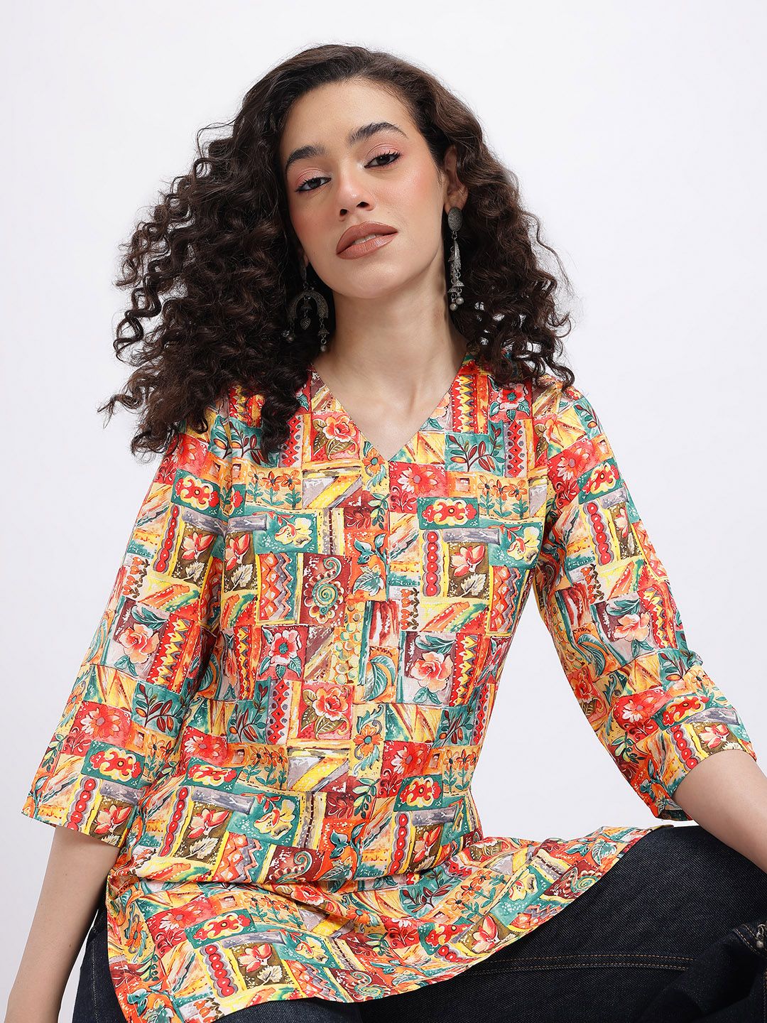 Anouk Rustic Floral Printed V-Neck Straight Kurti-picture-38