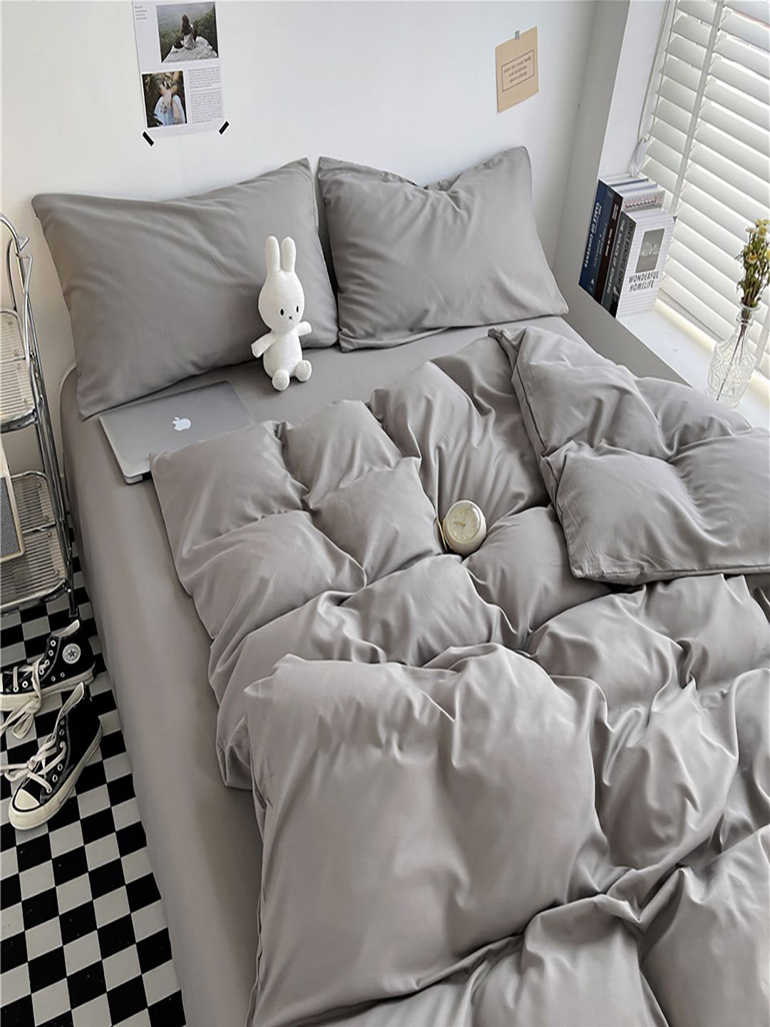 JC HOME Grey Solid Polycotton 4 Piece Double Extra Large Regular Bedding Set-picture-12