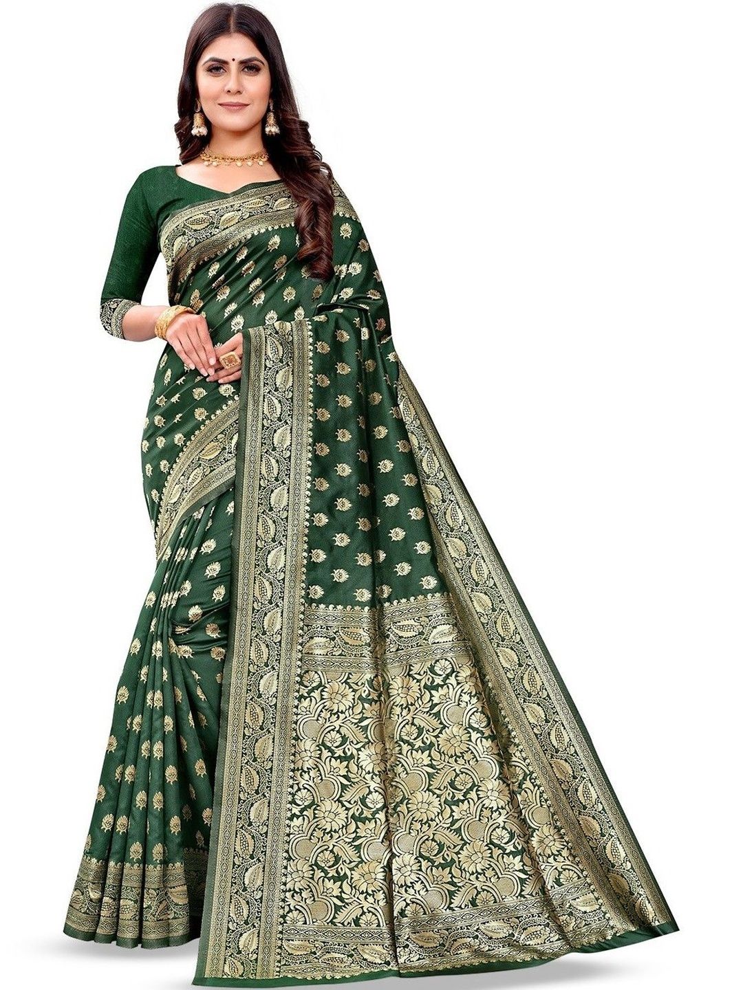 Aagrahi fashion Ethnic Motifs Woven Design Zari Banarasi Saree-picture-24