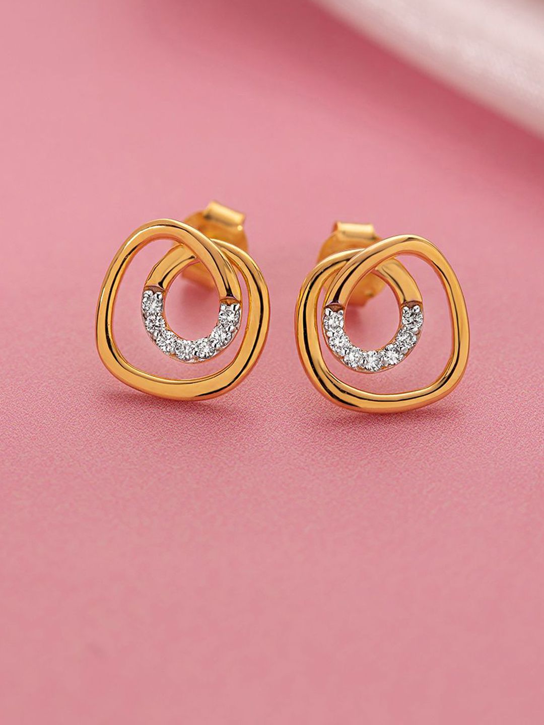 Voylla Precious Gold 925 Sterling Silver Stud Earrings With Lab-Grown Diamond-image-6