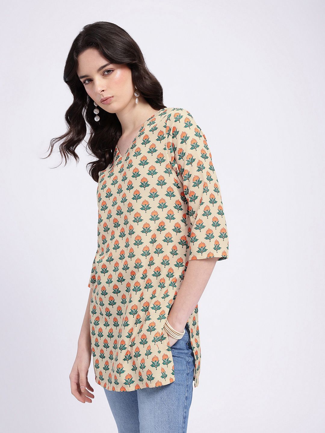 Anouk Rustic Floral Printed V-Neck Kurti-picture-28