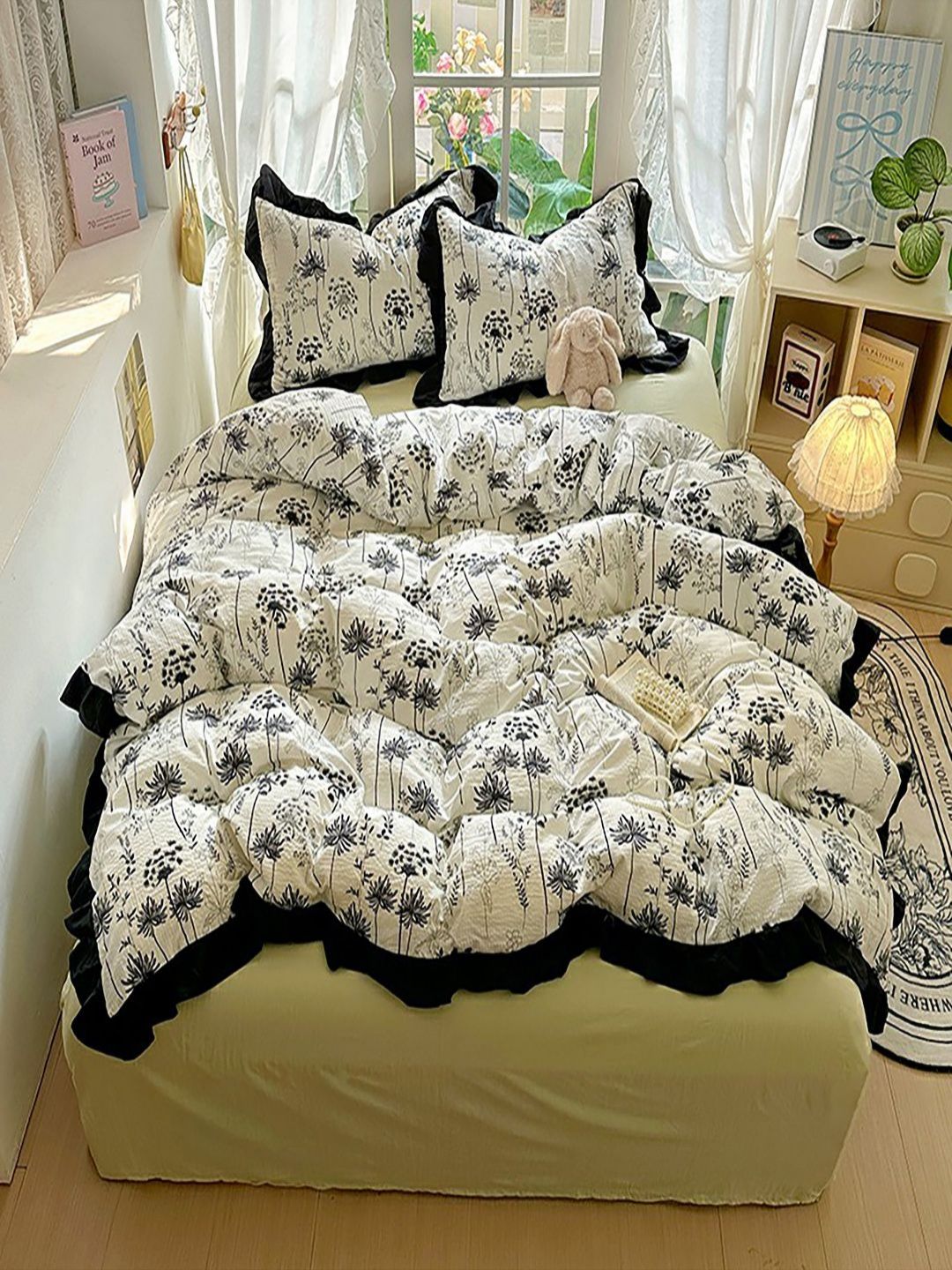 JC HOME Green & White Floral Printed AC Room Double King Bedding Set-picture-26
