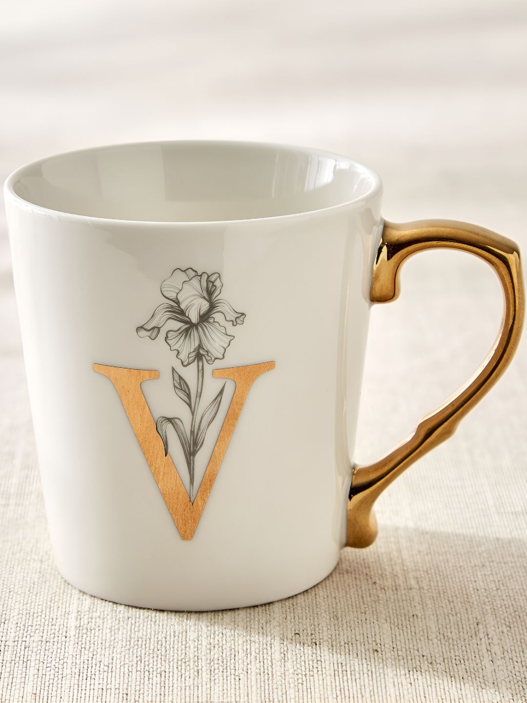 Home Centre Alphaa White & Gold-Toned V Printed Glossy Mug 350ml-image-26