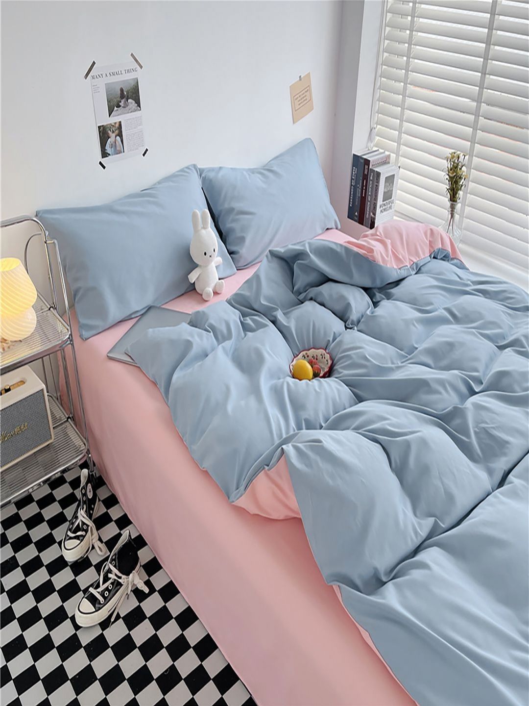 JC HOME Pink & Blue AC Room Single Bedding Set-picture-27