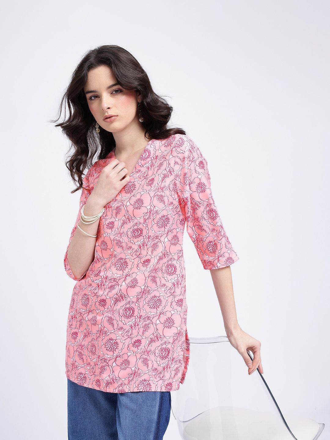 Anouk Rustic Indie Floral Printed V-Neck Kurti-picture-40
