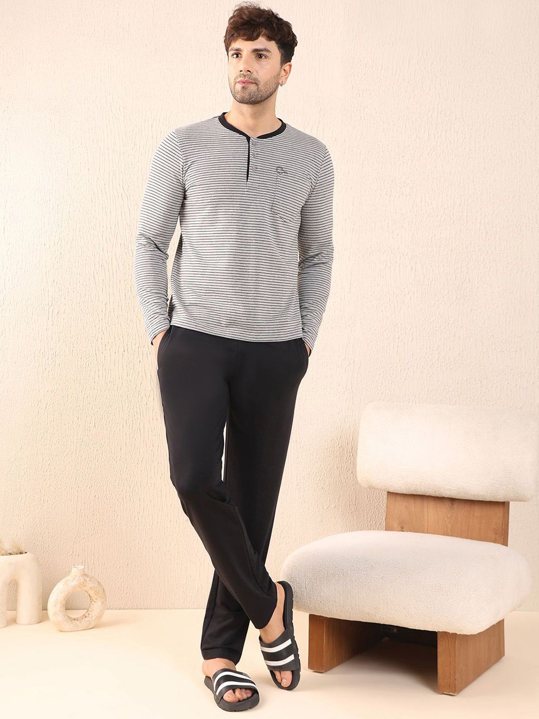 Sweet Dreams Men Striped Round Neck T-shirt & Pyjamas-picture-29