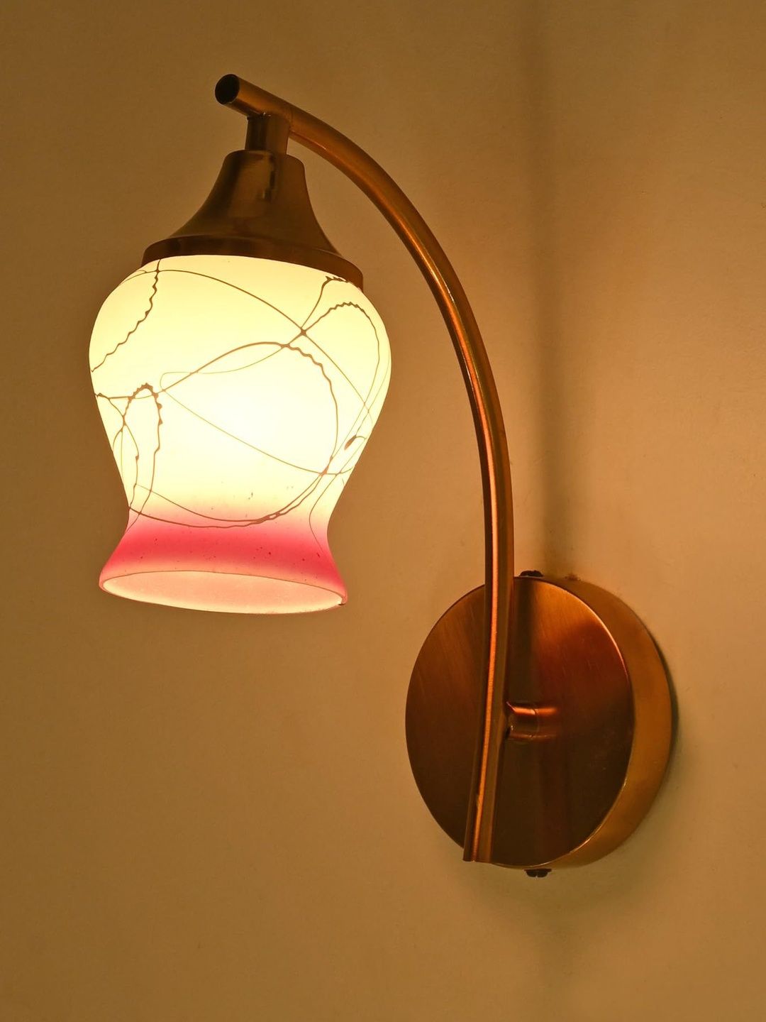 1ST TIME Pink & White Printed Glass Frustum Shaped Wall Lamp-picture-36
