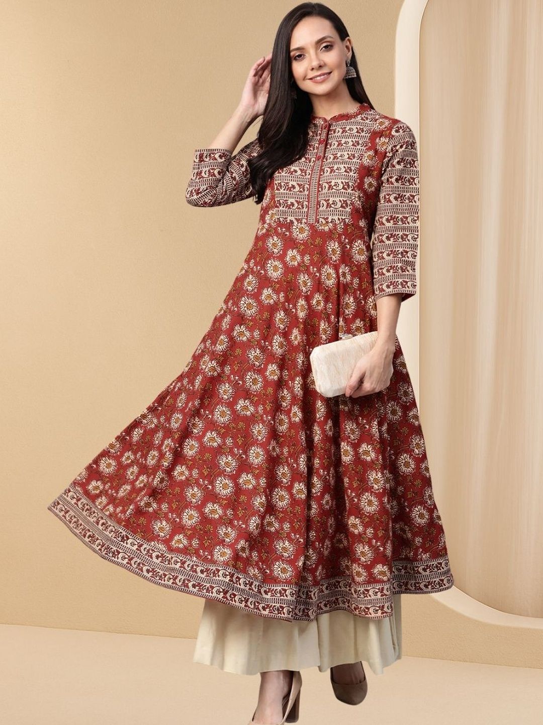 Women's Ethnic Motifs Maroon Anarkali Kurta