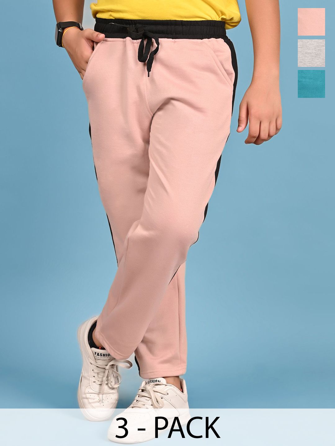 BAESD Boys Pack Of 3 Colourblocked Regular Fit Mid-Rise Track Pants-picture-48