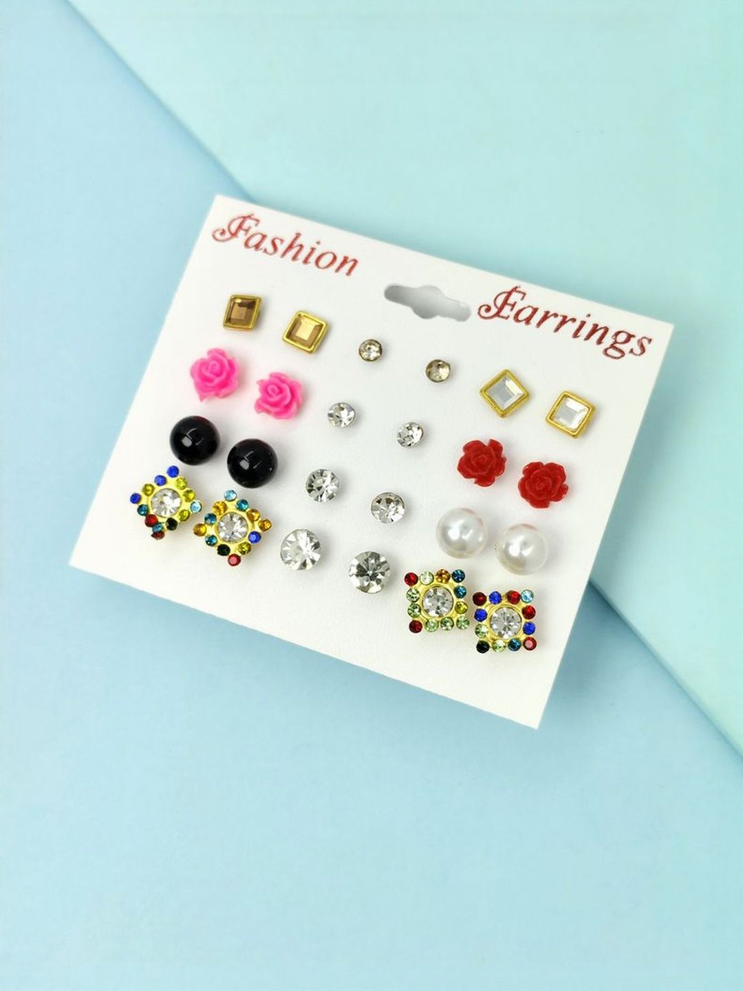 Shivarth Women 12 Pairs Square Studs Earrings-picture-17
