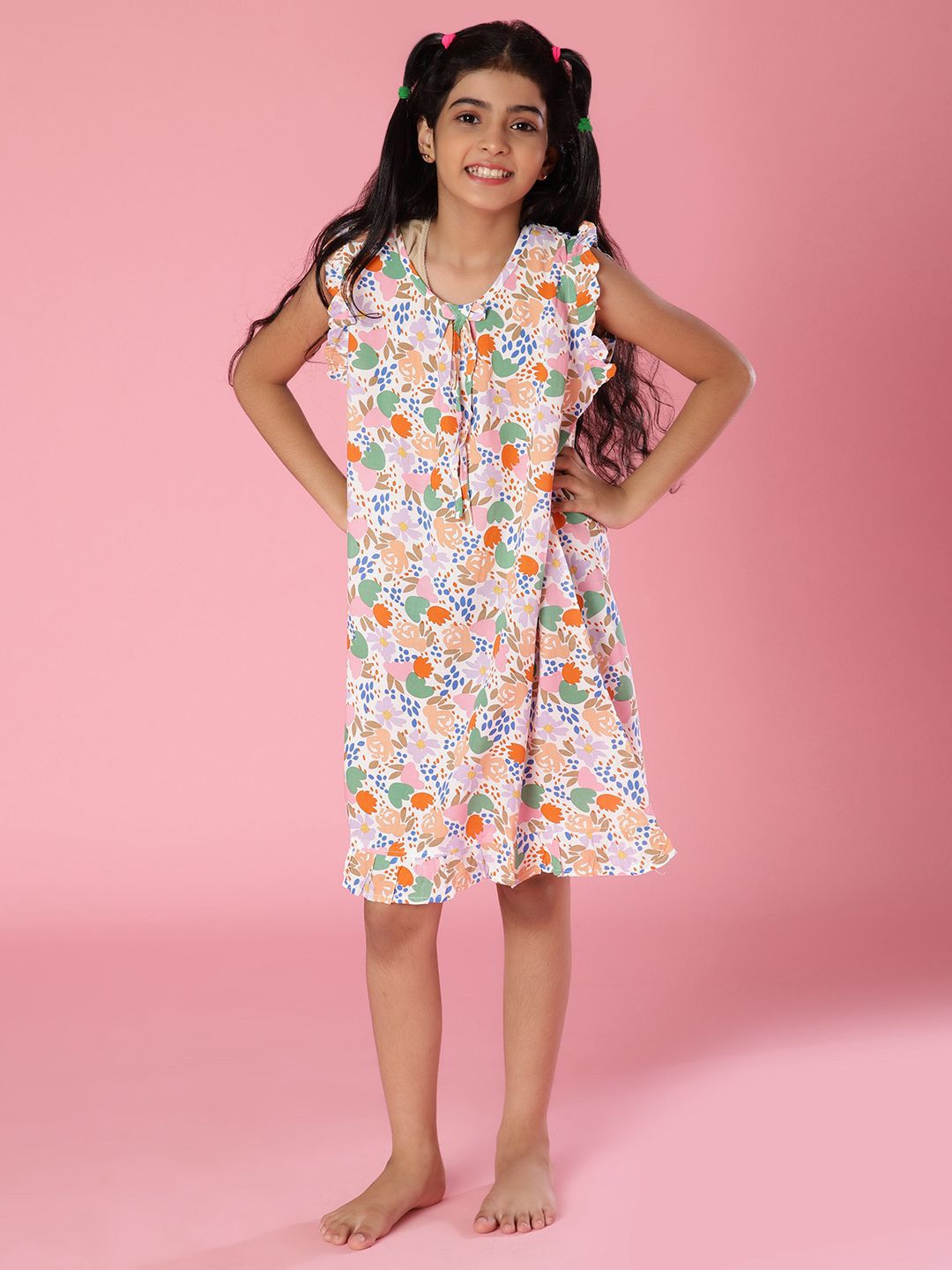 V-Mart Girls Printed Round Neck Nightdress-picture-31