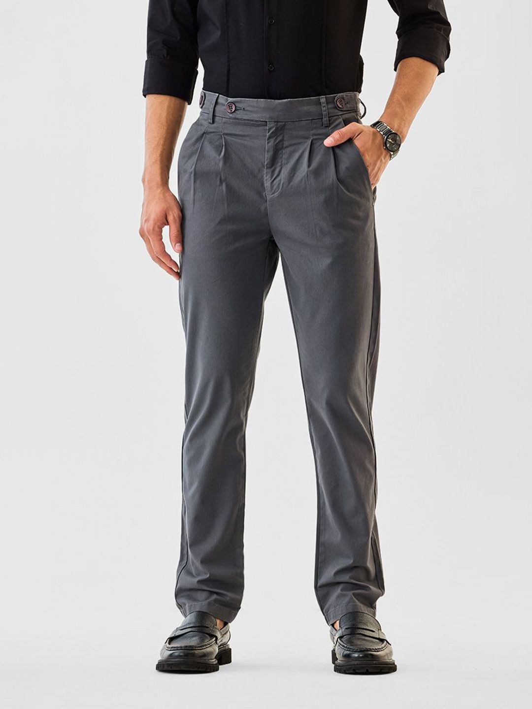 Snitch Men Grey Mid-Rise Straight Fit Trouser-picture-32