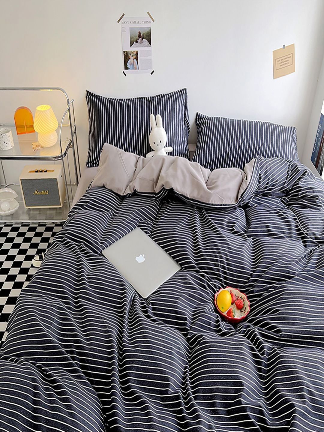 JC HOME Grey & White 3 Piece Double Extra Large Regular Bedding Set-picture-11