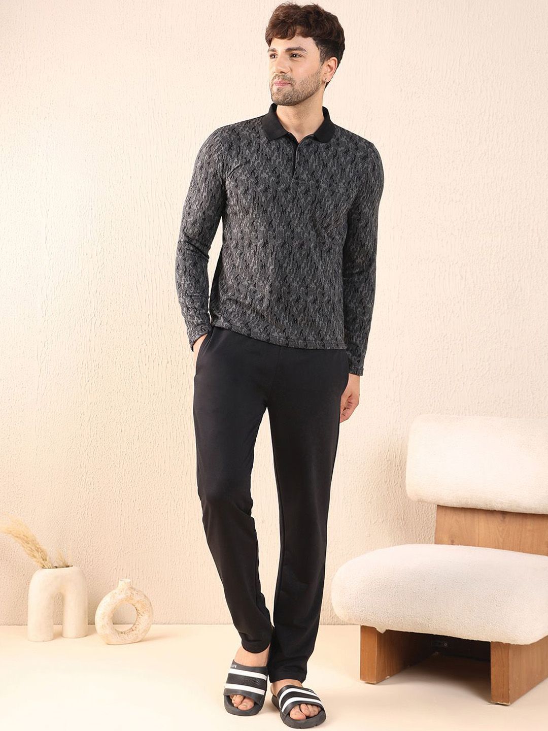 Sweet Dreams Abstract Printed Shirt Collar Full Sleeves Night Suit-image-4