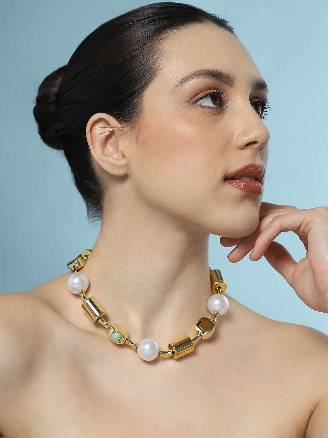 SOHI Brass Gold-Plated The Spherical-Block Collar Necklace-image-1