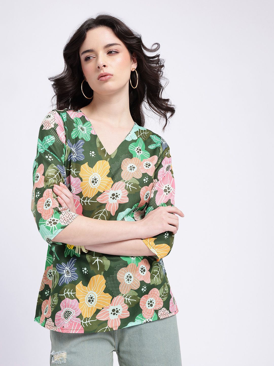 Anouk Rustic Floral Print Short Kurti-image-36