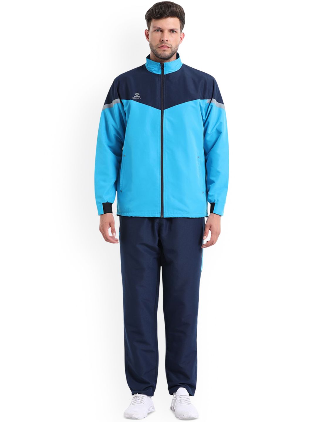Shrey Men Colourblocked Mock Collar Mid Rise Tracksuit-image-48