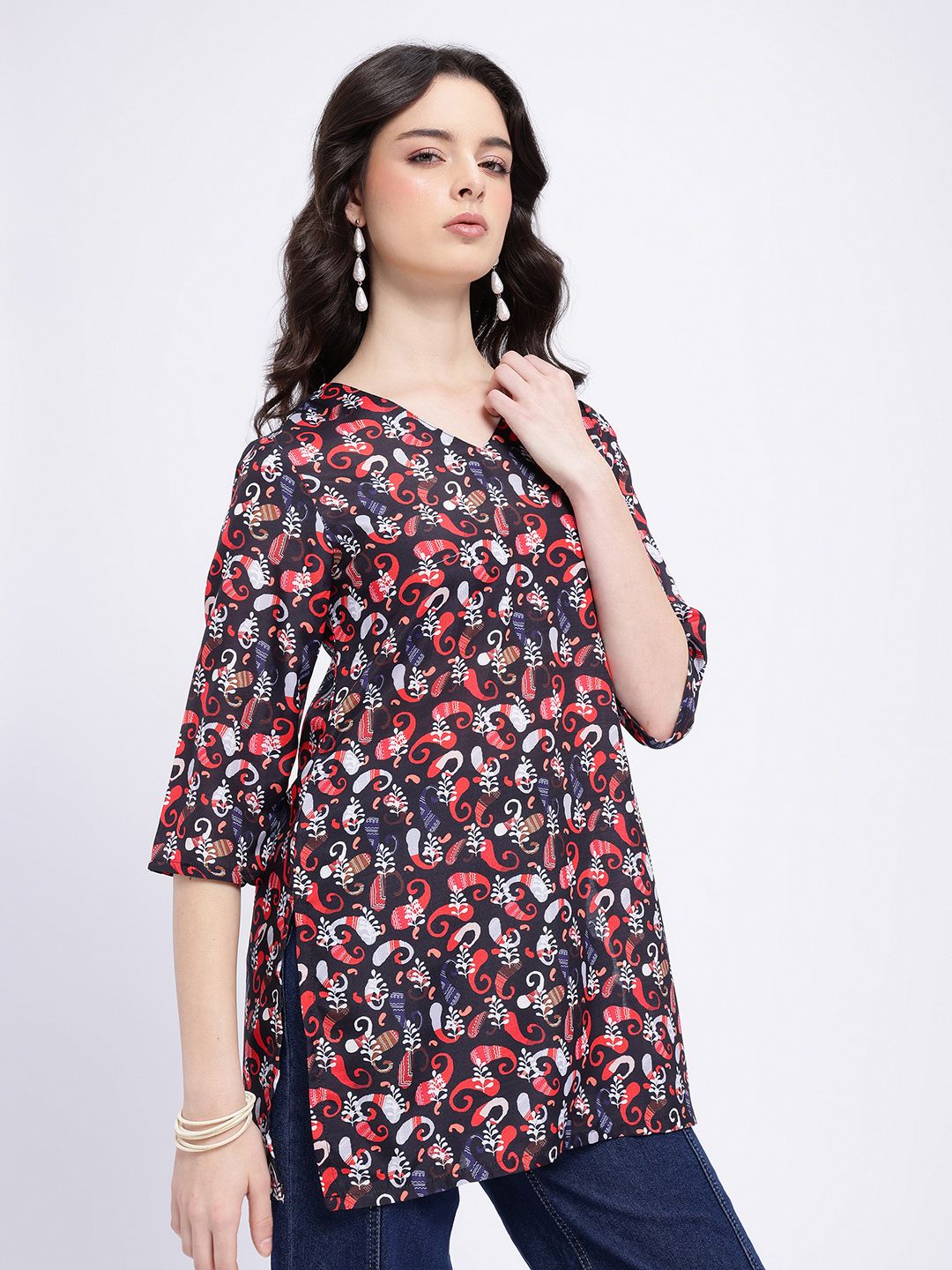 Anouk Rustic Ethnic Motifs Printed V-Neck Straight Kurta-picture-58