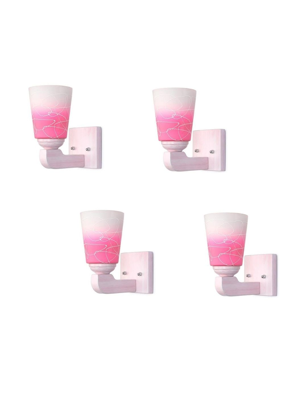 1ST TIME Pack Of 4 Pink & White Printed Glass Frustum Shaped Wall Lamp-picture-23