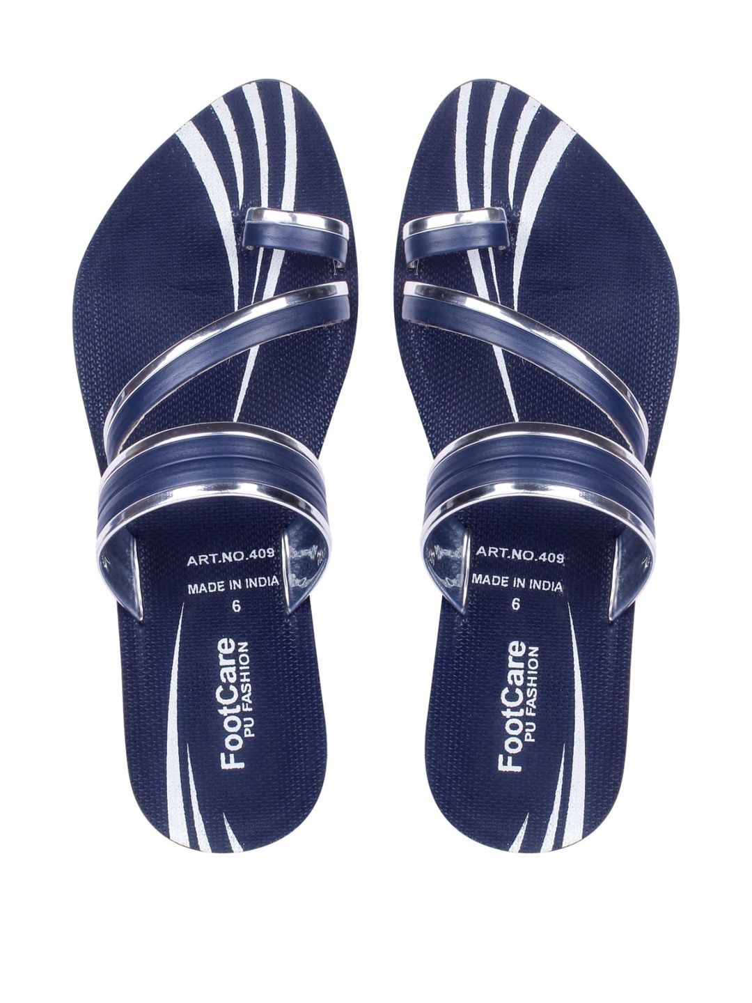 FOOT CARE Women Blue & Silver-Toned Printed Slip On PU One Toe Flats-picture-11