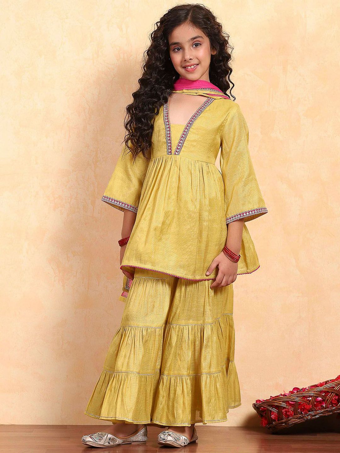 Biba Girls Regular Pure Cotton Kurta with Sharara & With Dupatta-image-42