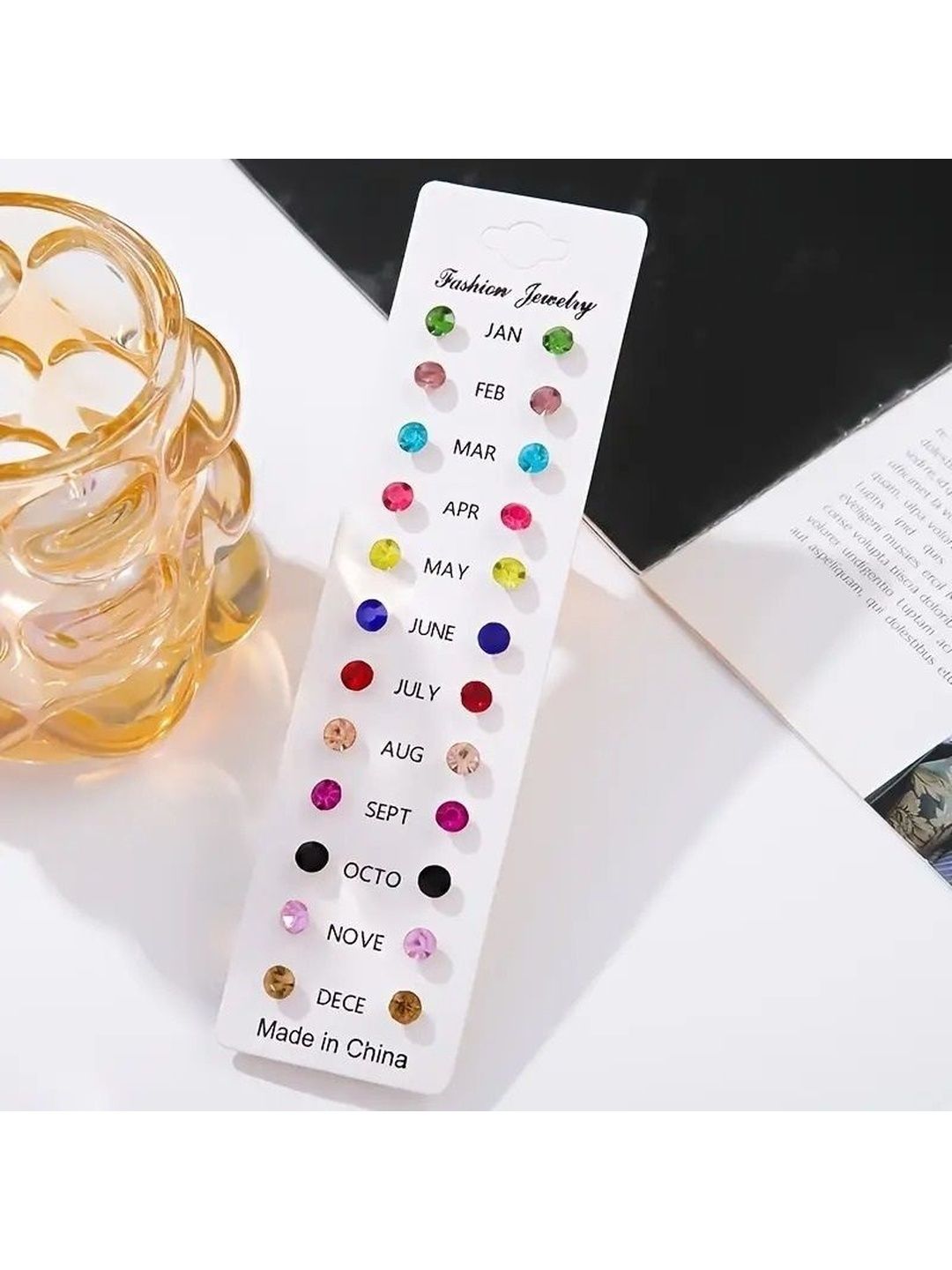 Shivarth Set of 12 & Multi Stainless Steel Rhinestone Earrings-picture-11