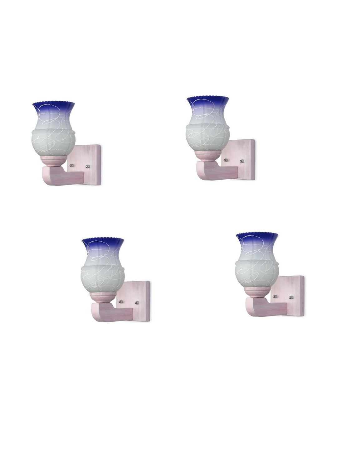 1ST TIME Pack of 4 Blue & White Glass Traditional Cylinder Shaped Wall Lamp-picture-27
