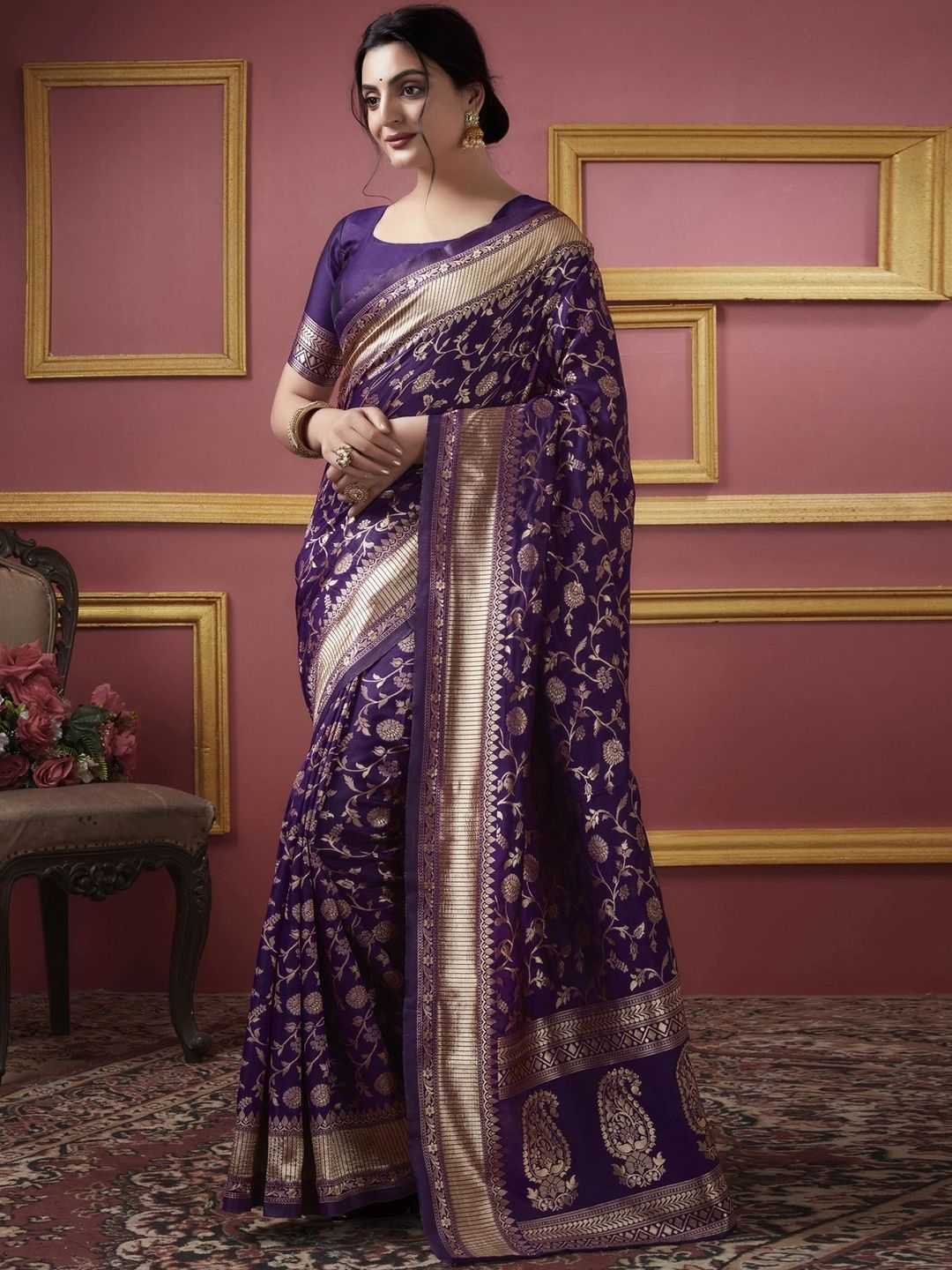 Aagrahi fashion Ethnic Motifs Woven Design Zari Banarasi Saree-picture-23