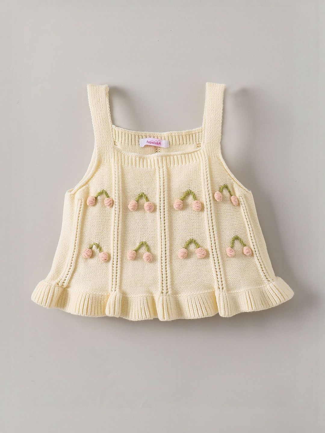 Hopscotch Girls Beige Acrylic Applique Knitted Sweater-image-40
