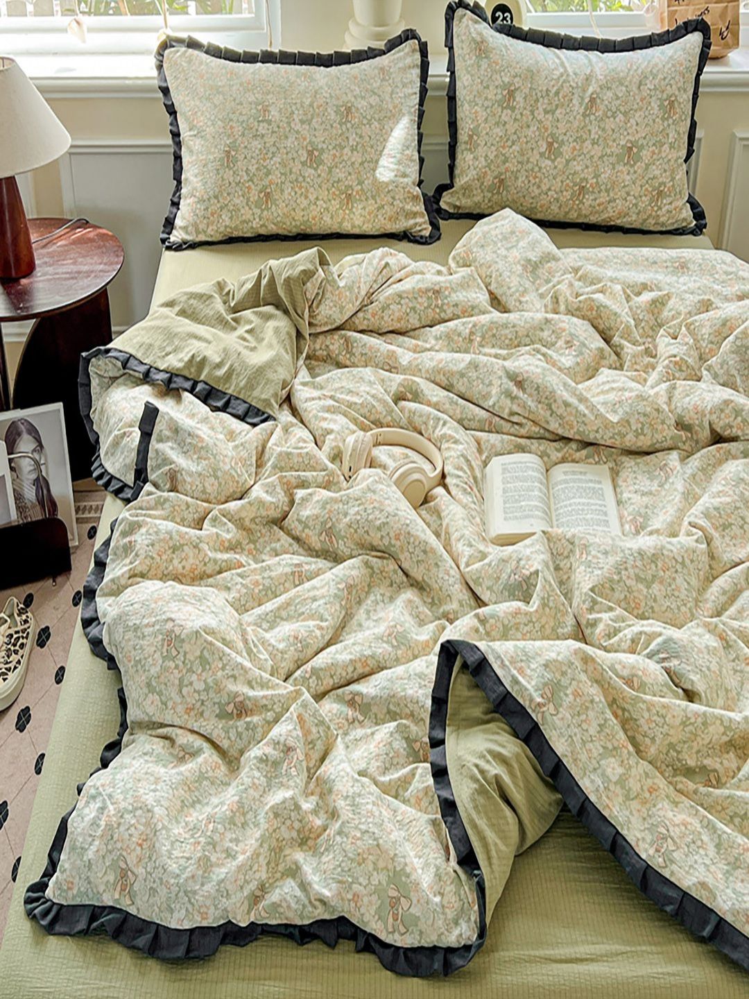 JC HOME Green & Beige Printed Regular Double King Bedding Set-picture-30