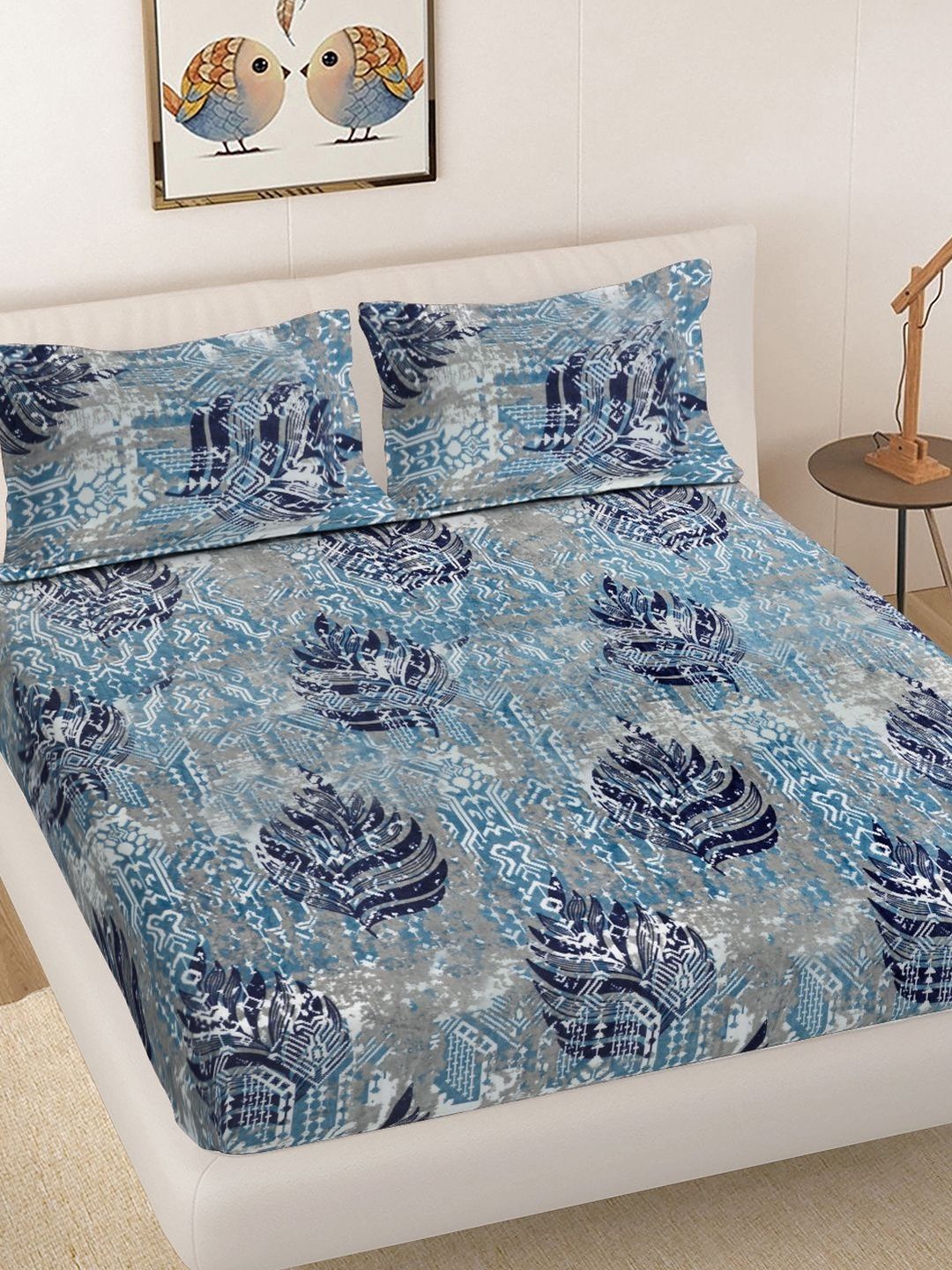 Myntra Elegant Homes Multicoloured 300 TC King Bedsheet with 2 Pillow Covers-picture-38