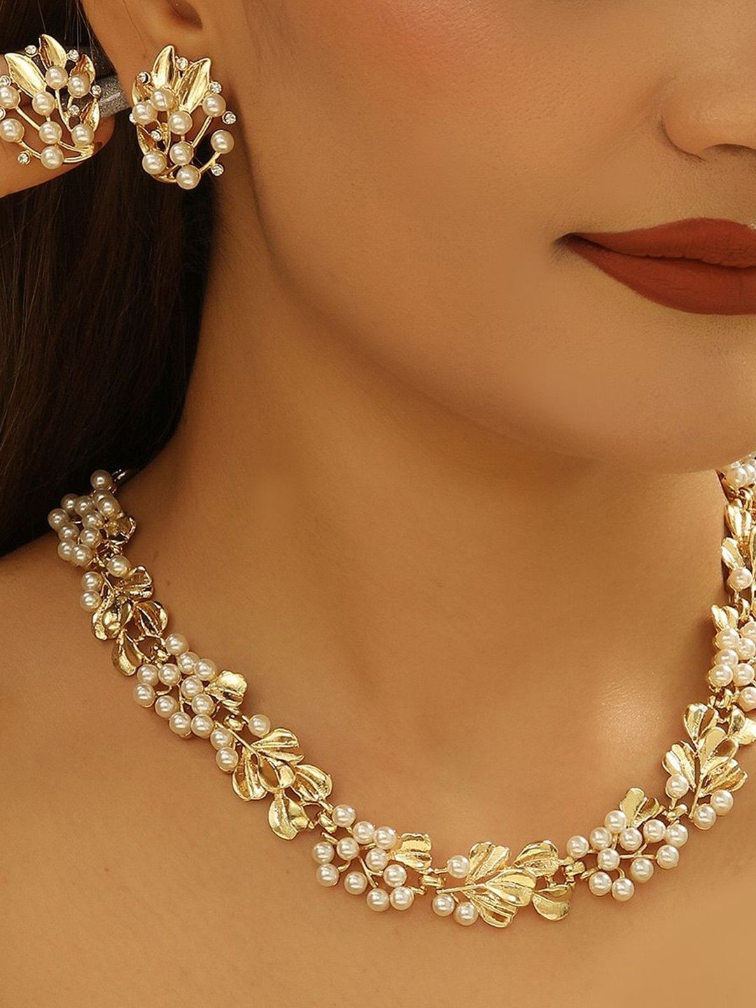 Shining Diva Fashion Gold-Plated Pearls Beaded Jewellery Set-picture-24