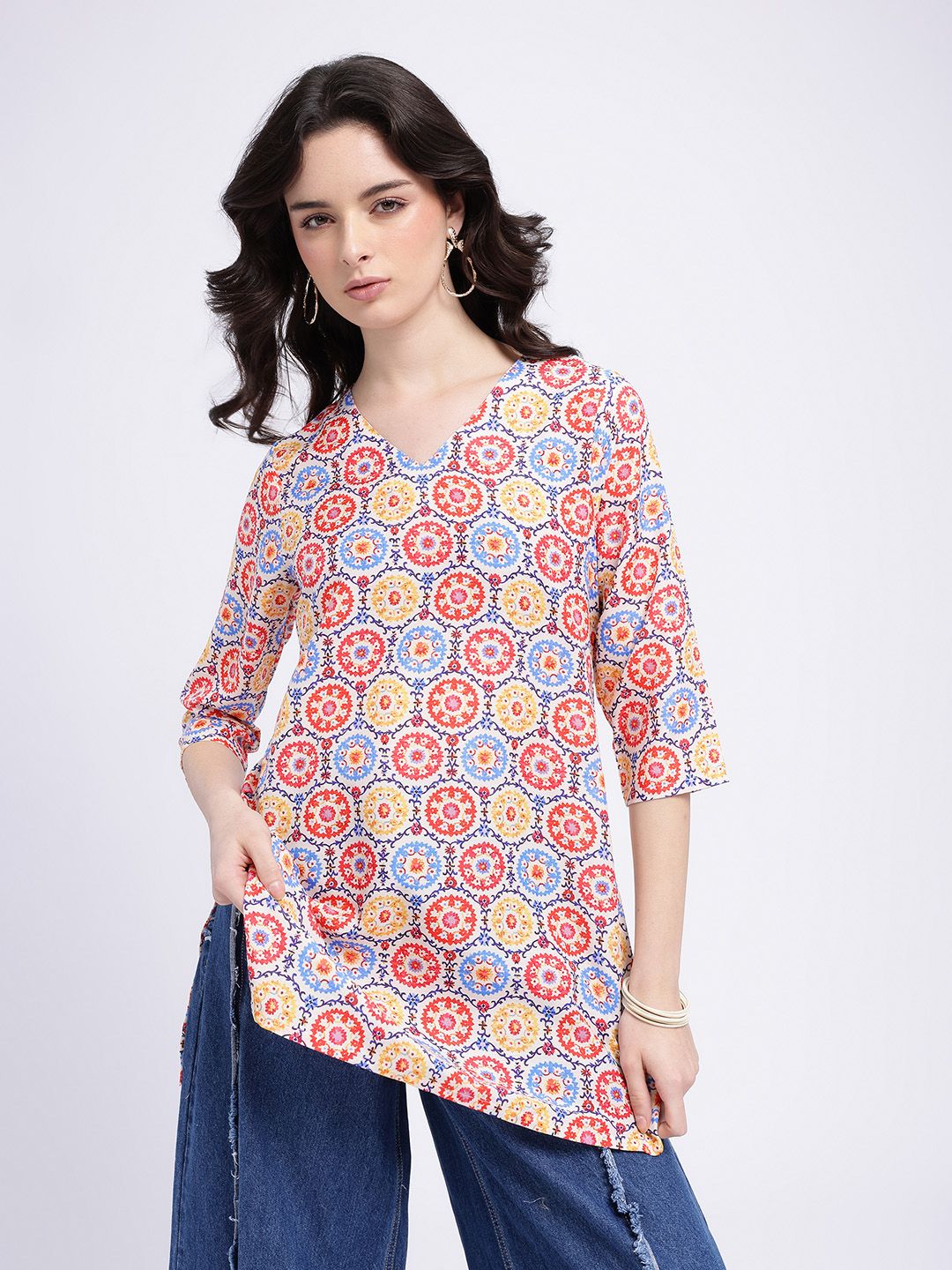 Anouk Rustic Floral Print V-Neck Straight Kurti-picture-21