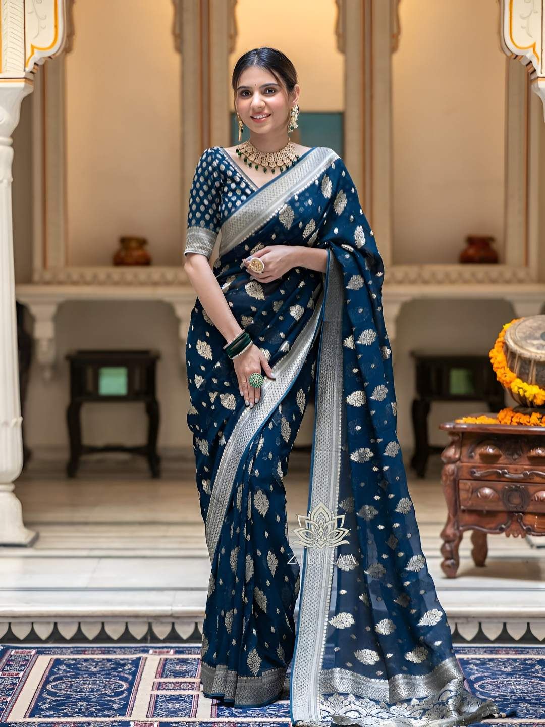 SWEETPEL Ethnic Motifs Woven Design Zari Banarasi Saree-picture-21