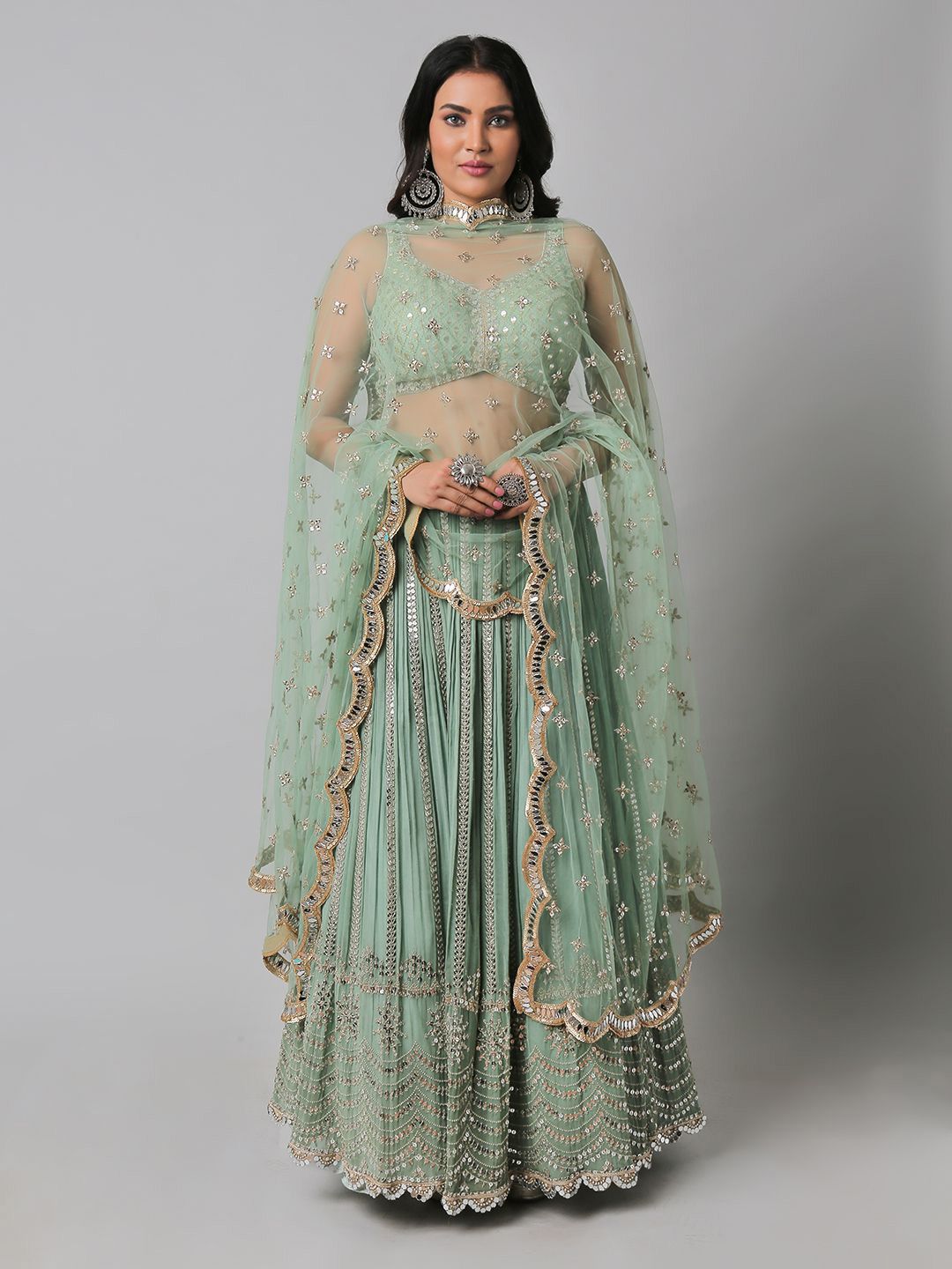 PUSHP PARIDHAN Embroidered Mirror Work Ready to Wear Lehenga & Blouse With Dupatta-picture-21