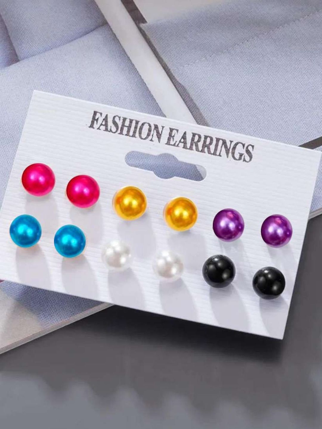 NAVJAI Set of 6 & Multi Plastic Artificial Beads Earrings-picture-12