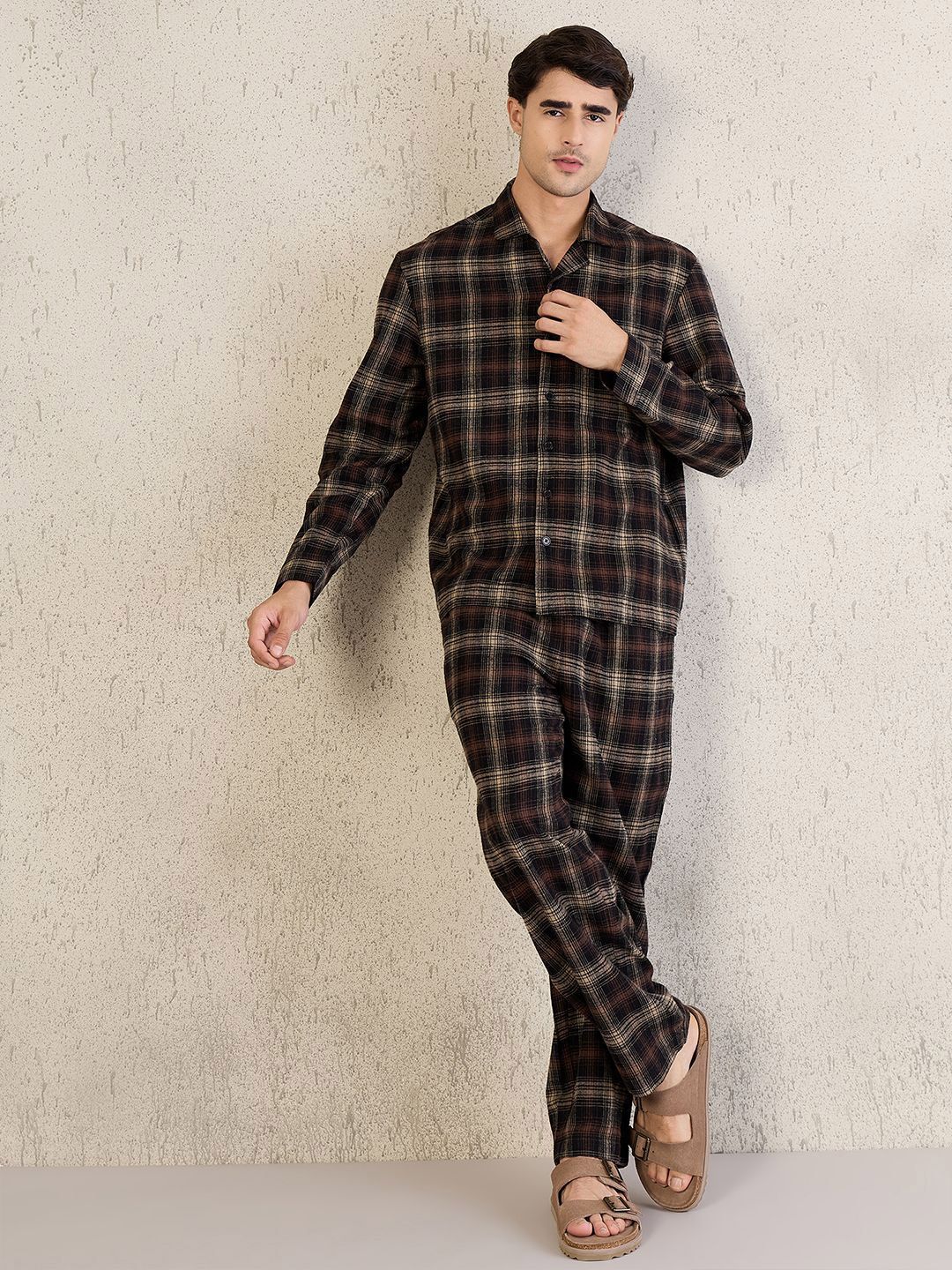 Sweet Dreams Checked Shirt Collar Pure Cotton Shirt & Pyjamas-picture-30