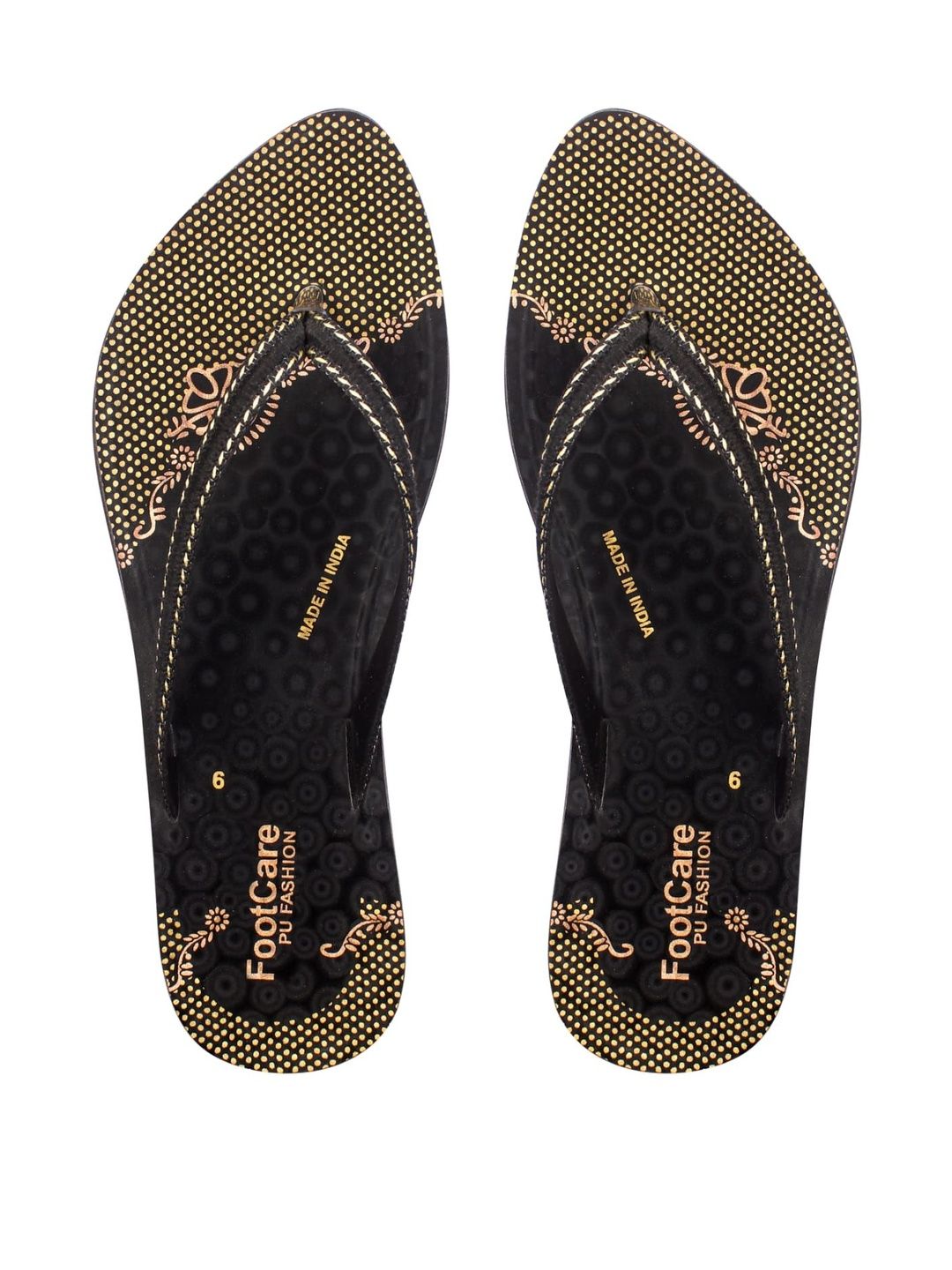FOOT CARE Women Black & Beige Printed PU T-Strap Flats-picture-28