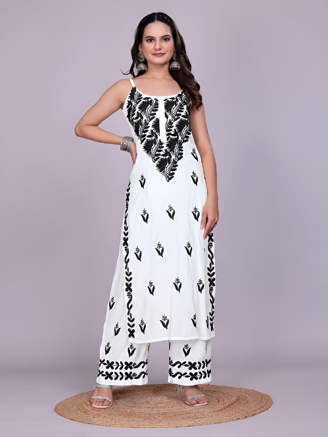 colorkosh Women Ethnic Motifs Embroidered Round Neck Thread Work Kurta with Trousers-picture-26