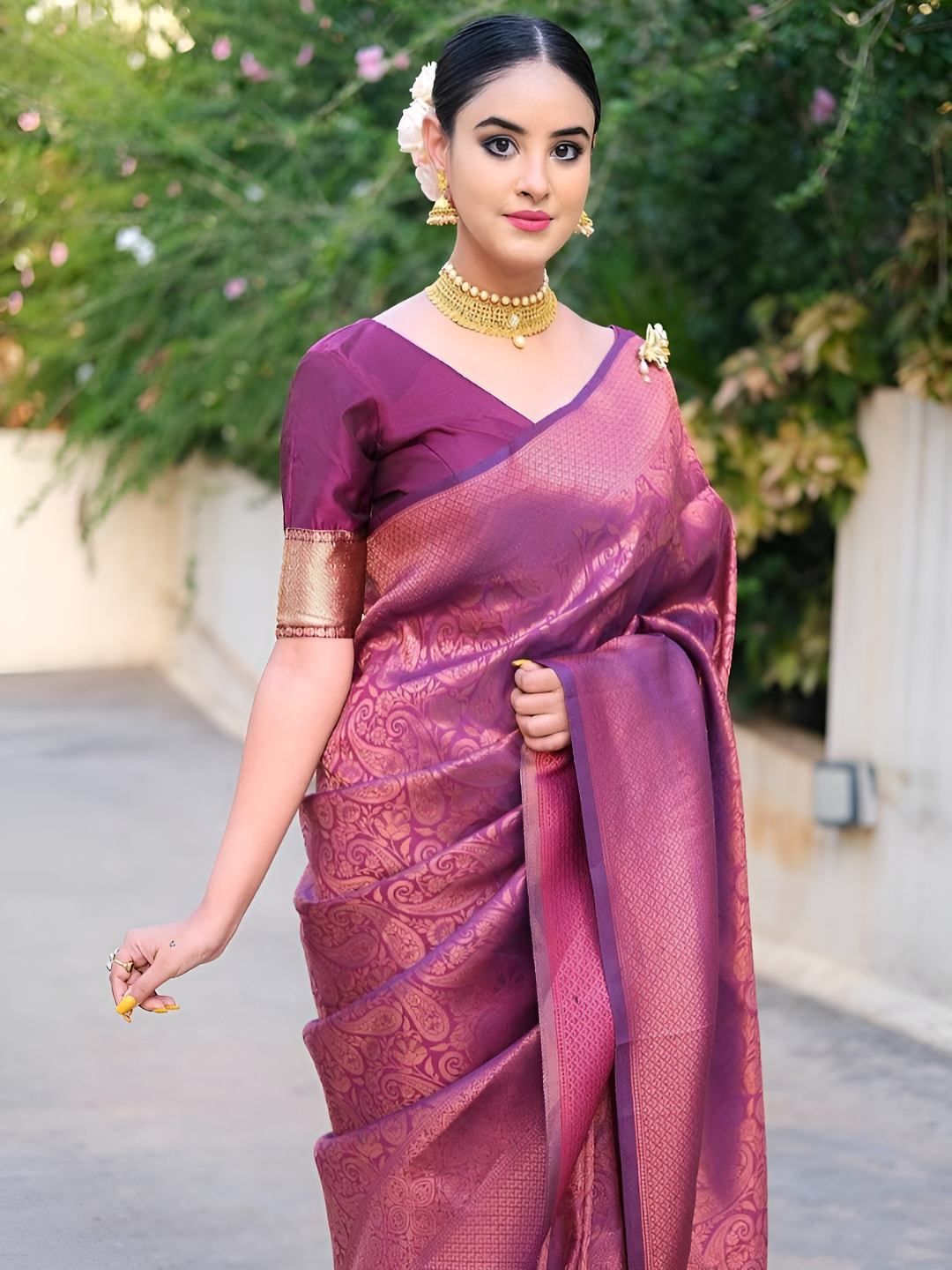 SWEETPEL Paisley Woven Design Zari Banarasi Saree-picture-37