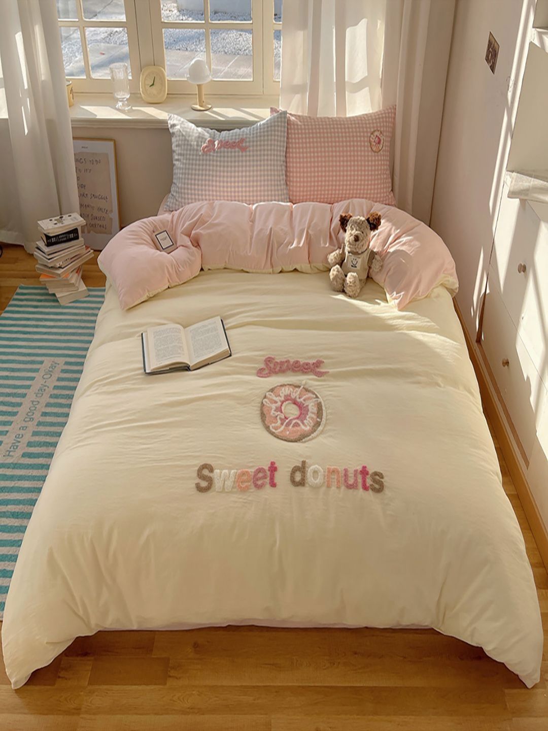 JC HOME Pink & Beige Solid Polycotton 4 Piece Double King Regular Bedding Set-image-49