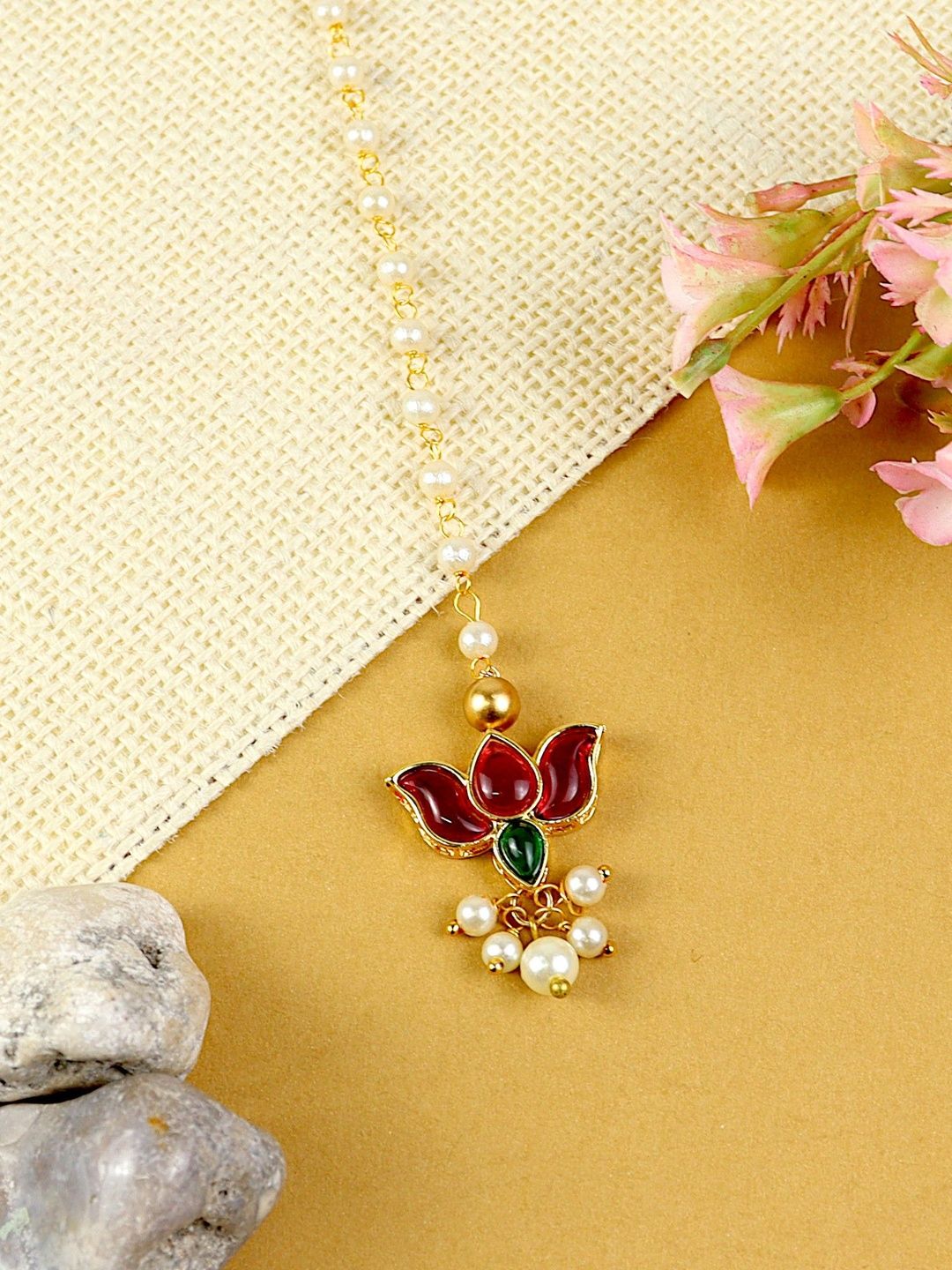 Asthetika Kids Girls Gold-Plated Kundan Studded Maang Tikka Head Jewellery-picture-30