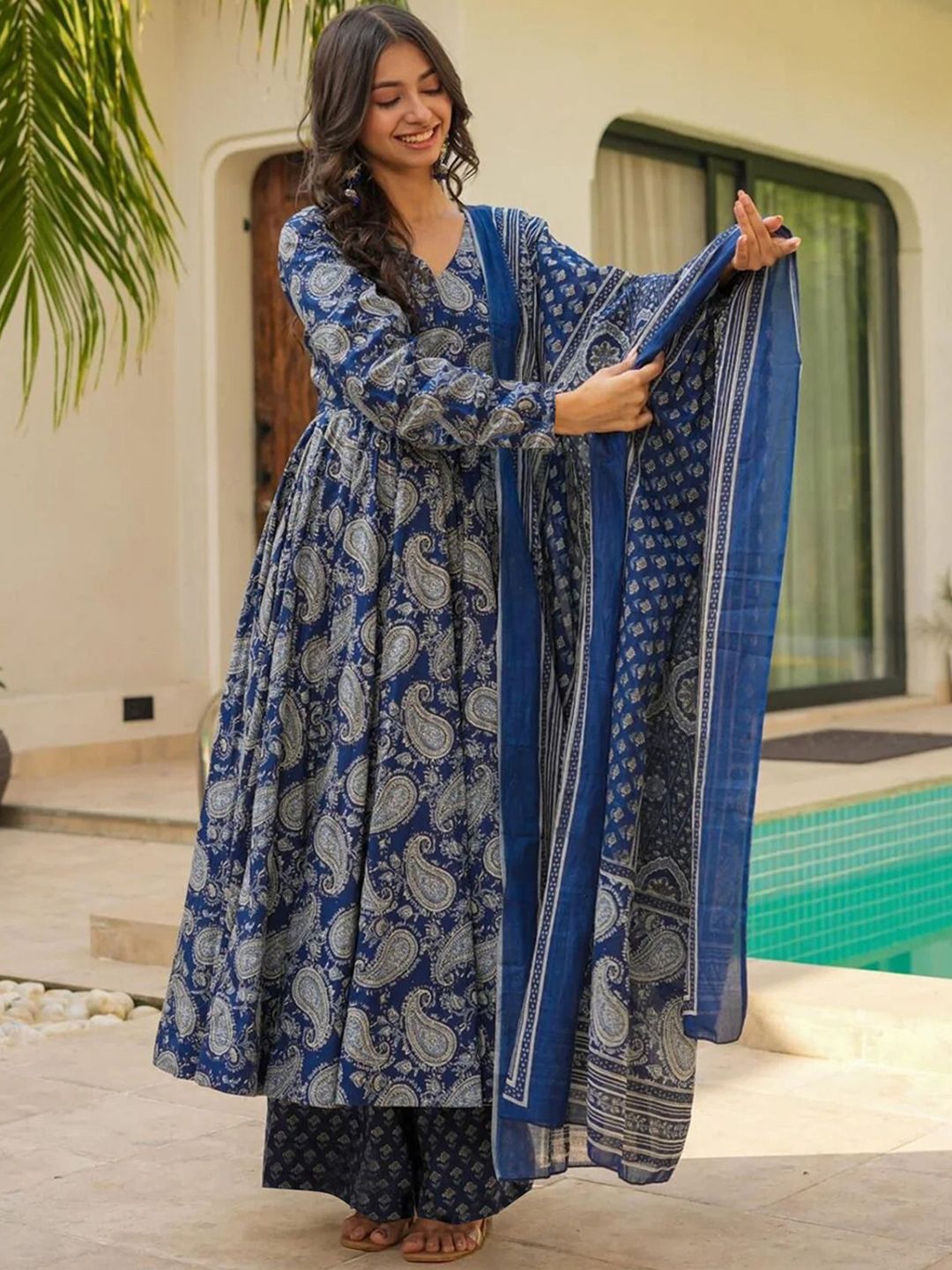 BAESD Women Paisley Printed Anarkali Kurta with Palazzos & Dupatta-picture-13