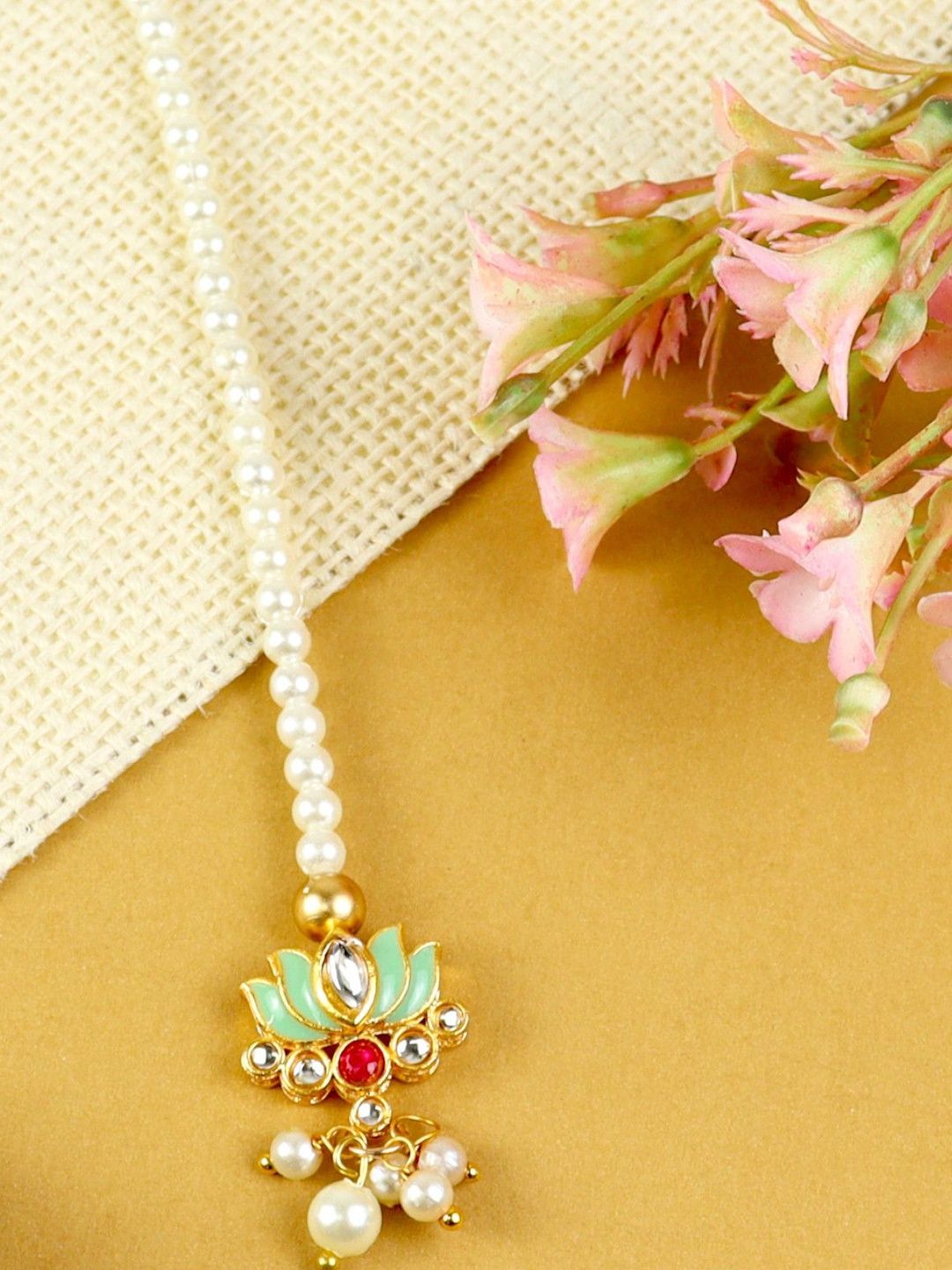 Asthetika Kids Girls Gold-Plated Kundan Studded Maang Tikka Head Jewellery-picture-37